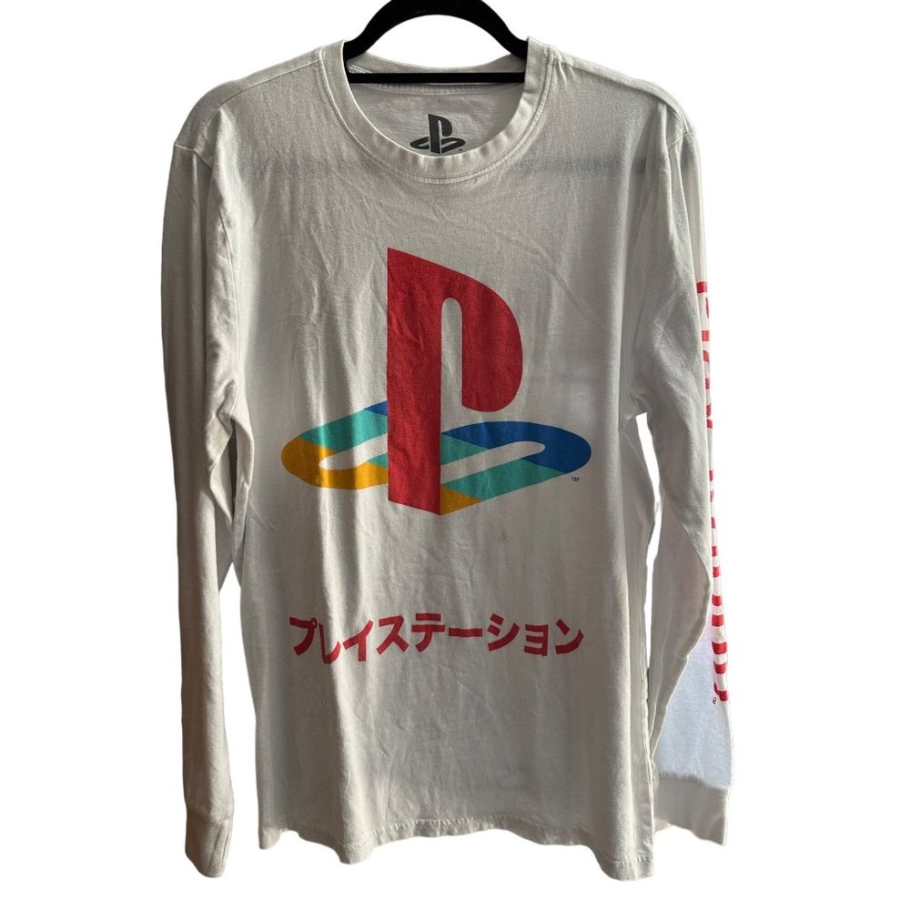Sony PlayStation size S 100% cotton white long sleeve t-shirt FLAW